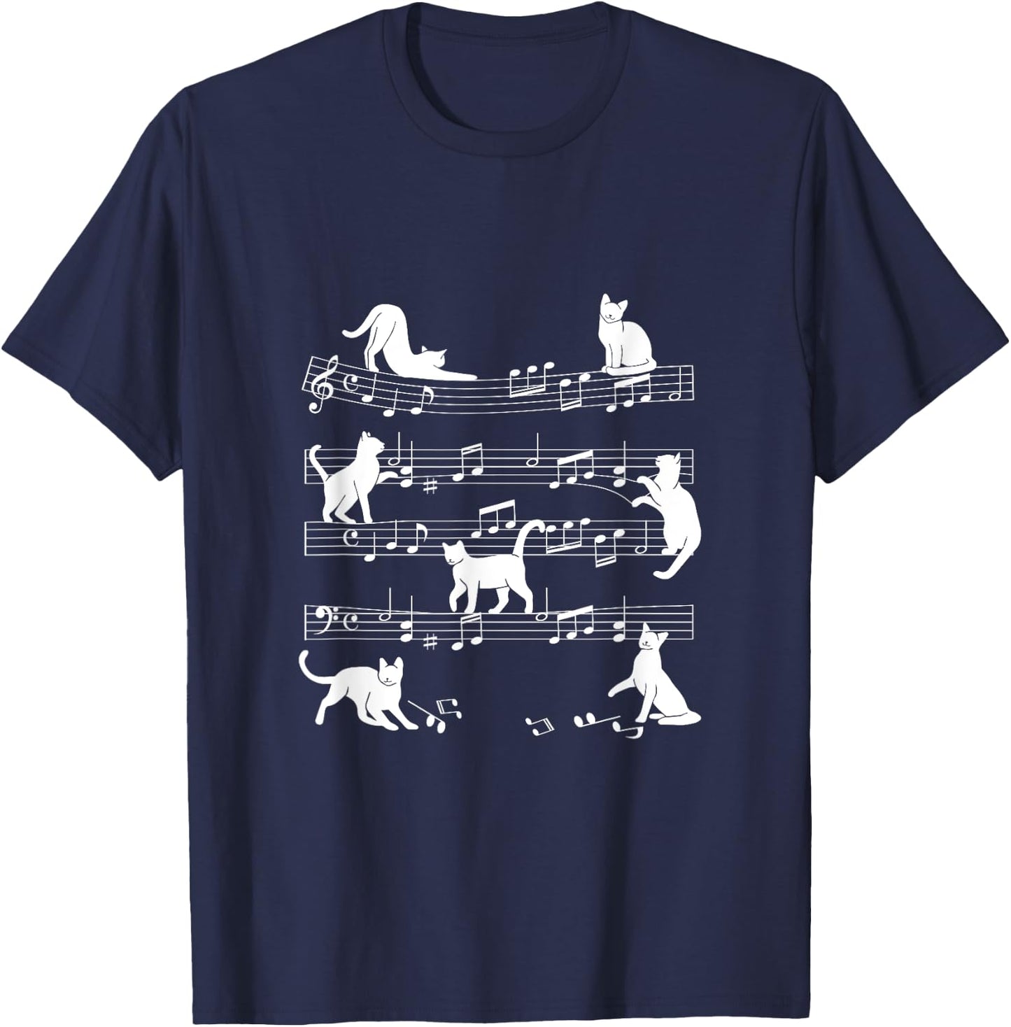 Music Staff Cats T-Shirt - T-Shirt | Navy