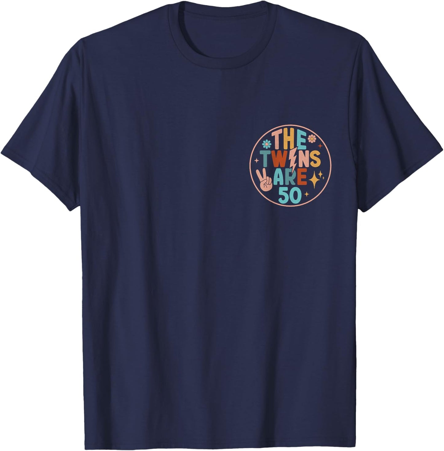 (2 SIDED) Twins 50th Birthday Party Groovy 50 Year Old Twin T-Shirt - T-Shirt | Navy
