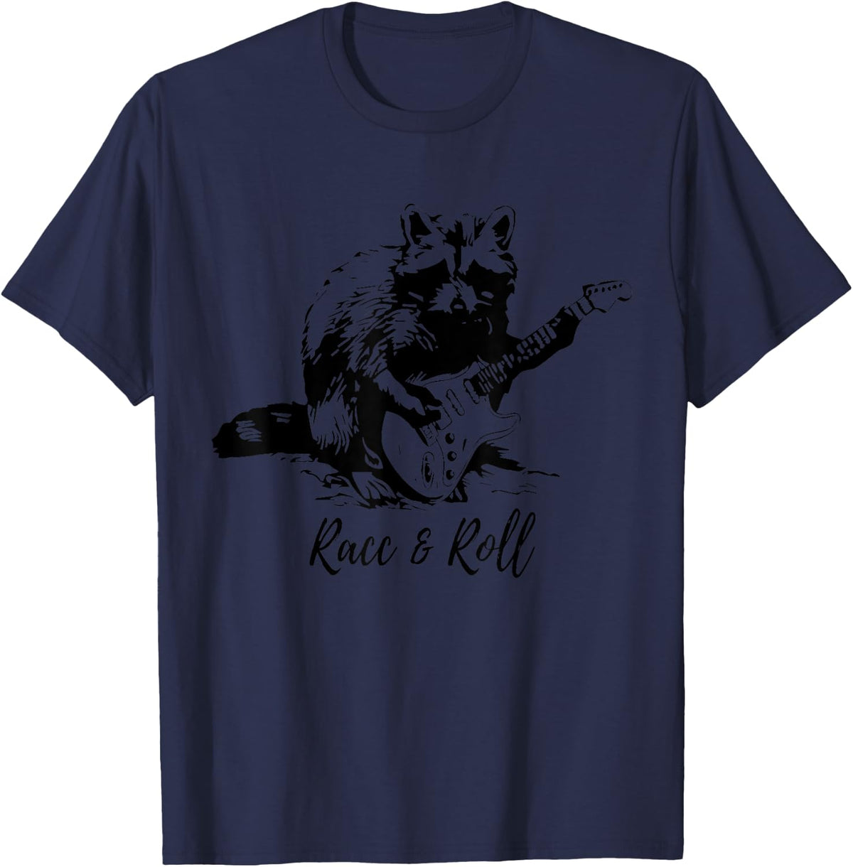 Racc & Roll Raccoon Playing Guitar Funny Cute Racoon T-Shirt - T-Shirt | Navy