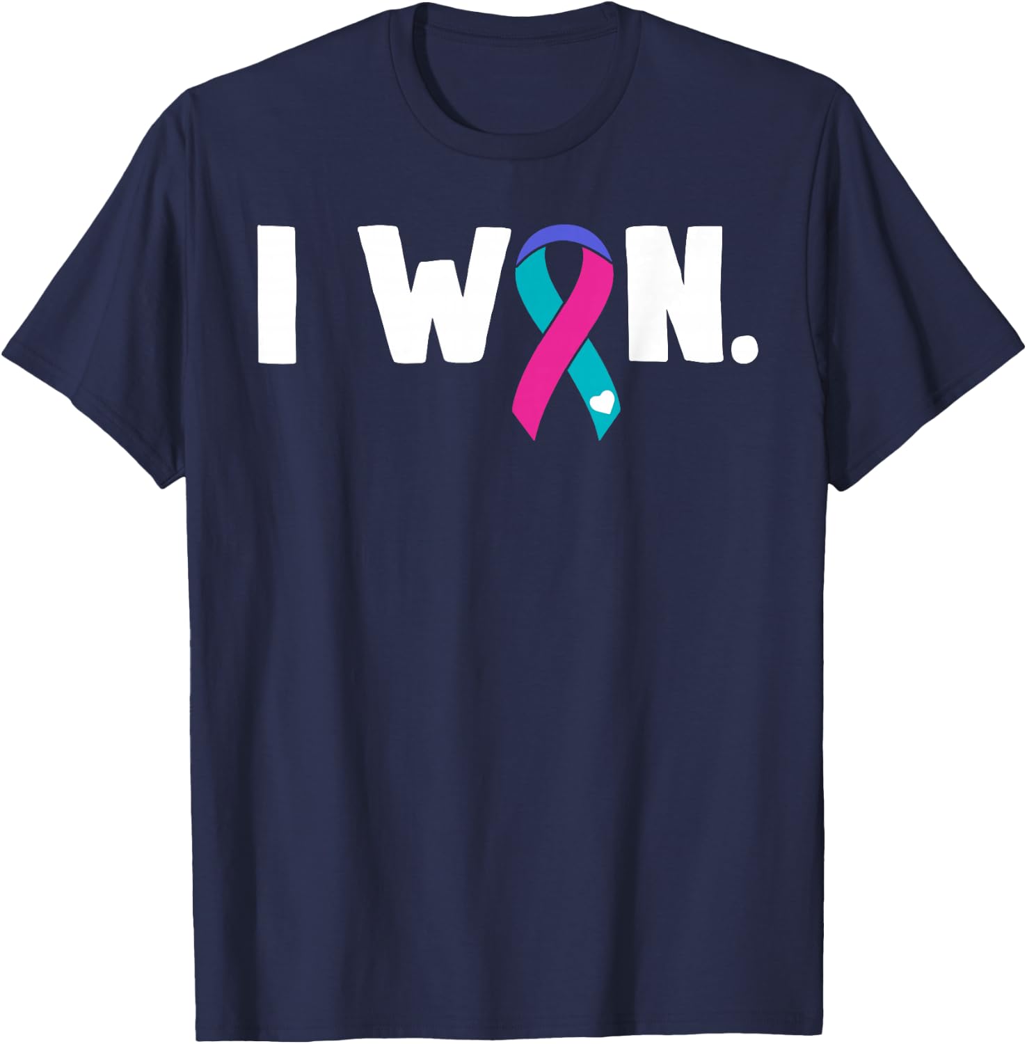 I Won Thyroid Cancer Cancer Survivor Blue Pink Teal Ribbon T-Shirt - T-Shirt | Navy