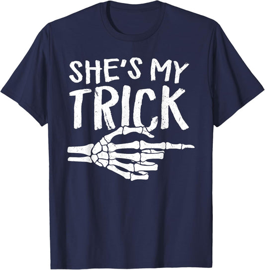 She's My Trick Matching Couple Halloween Costume Boyfriend T-Shirt - T-Shirt | Navy