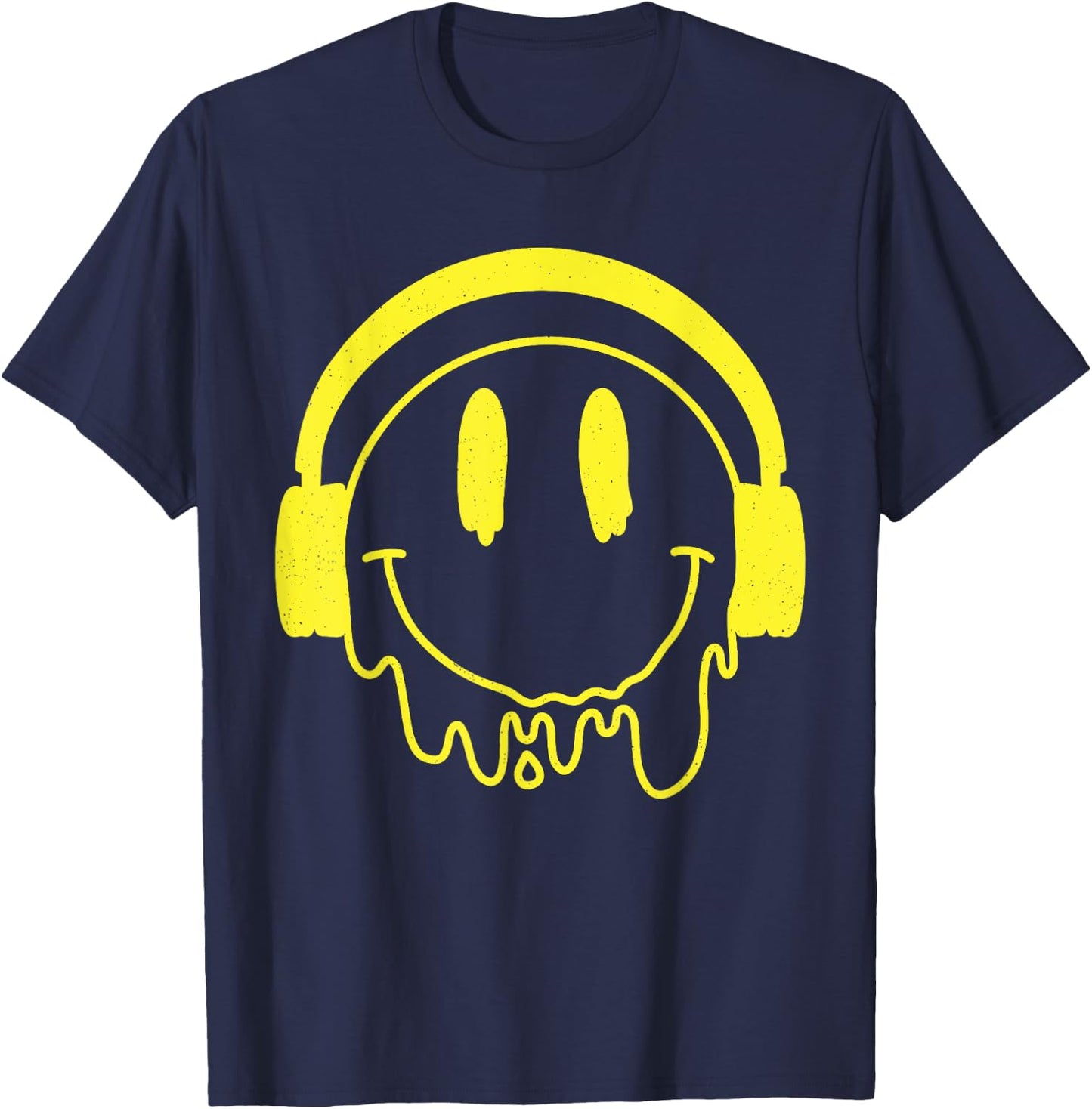 Melting Yellow Smile Funny Smiling Melted Dripping Face Cute T-Shirt - T-Shirt | Navy