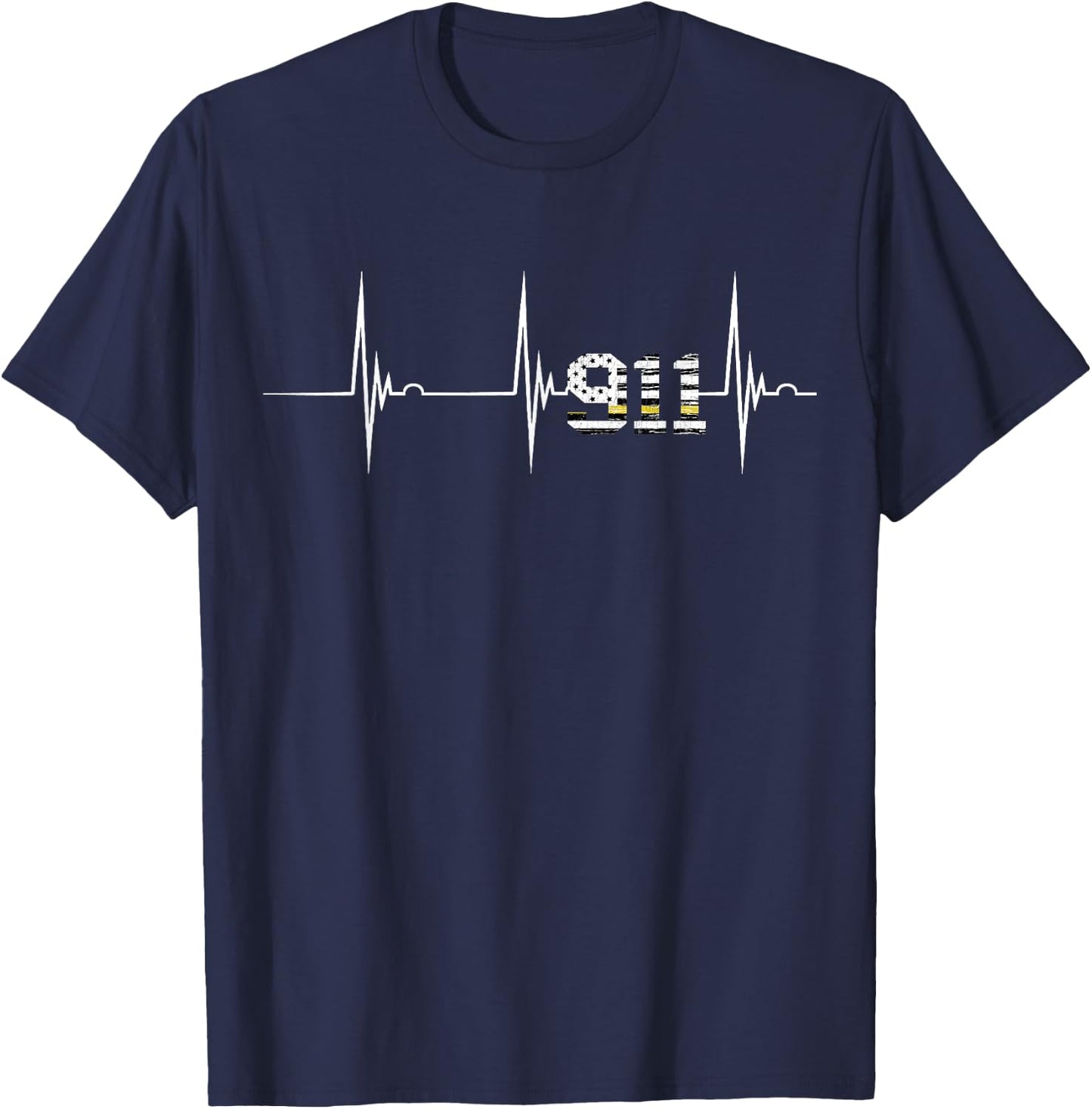 Dispatcher 911 Vintage USA Flag Heartbeat EKG Pulse Dispatch Small T-Shirt - T-Shirt | Navy