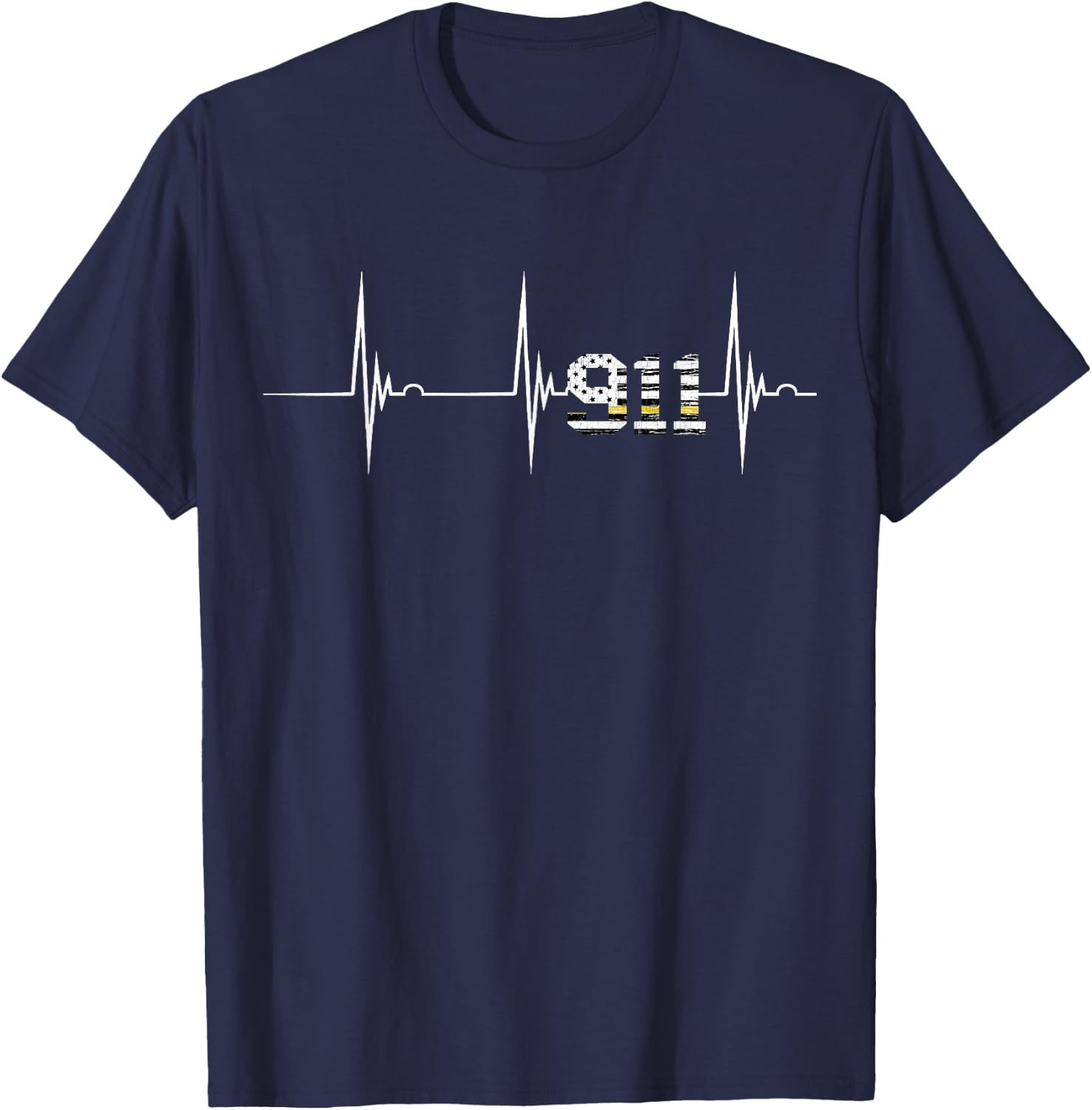 Dispatcher 911 Vintage USA Flag Heartbeat EKG Pulse Dispatch Small T-Shirt - T-Shirt | Navy