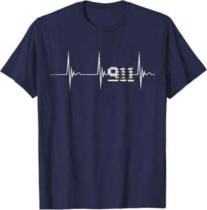 Dispatcher 911 Vintage USA Flag Heartbeat EKG Pulse Dispatch Small T-Shirt - T-Shirt | Navy