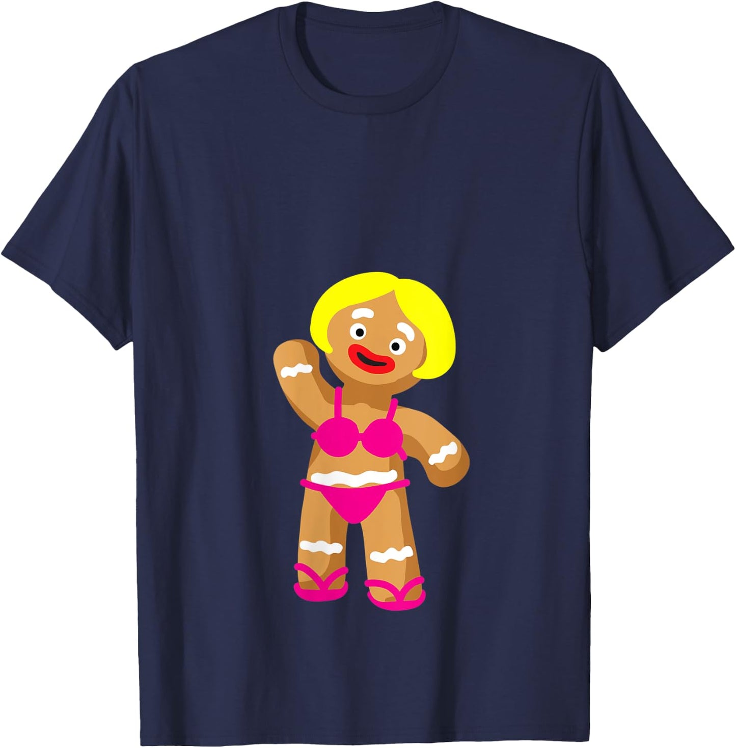 Gingerbread Woman in Bikini | Christmas in July Party V-Neck T-Shirt - T-Shirt | Navy