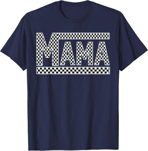 MAMA Checkered Mother Mom Women Racing Pit Crew Funny T-Shirt - T-Shirt | Navy