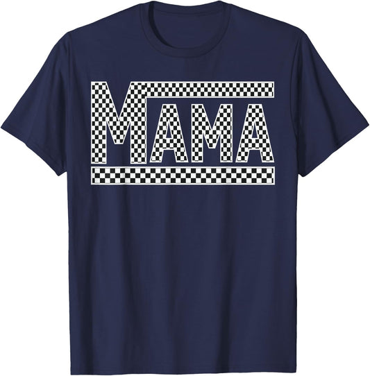 MAMA Checkered Mother Mom Women Racing Pit Crew Funny T-Shirt - T-Shirt | Navy