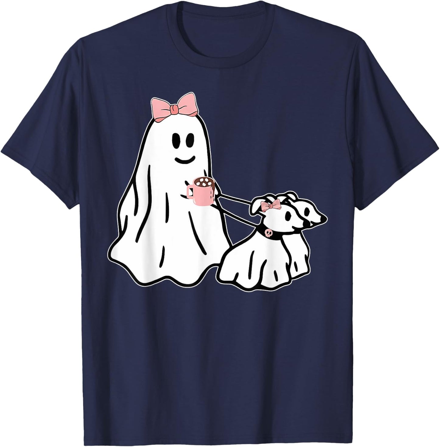 Funny Ghost Walking Dog Spooky Season Halloween Coquette T-Shirt - T-Shirt | Navy