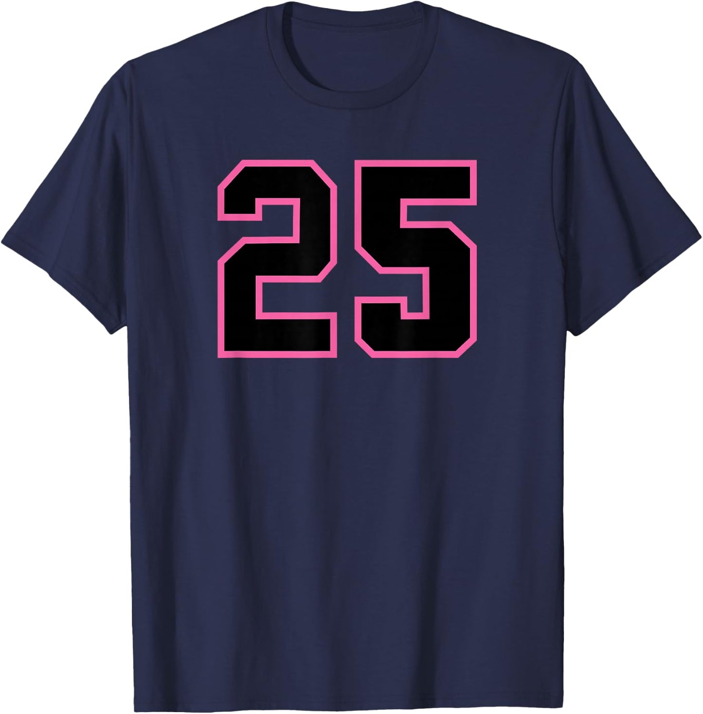 Number #25 Pink Black Sports Team Number T-Shirt - T-Shirt | Navy