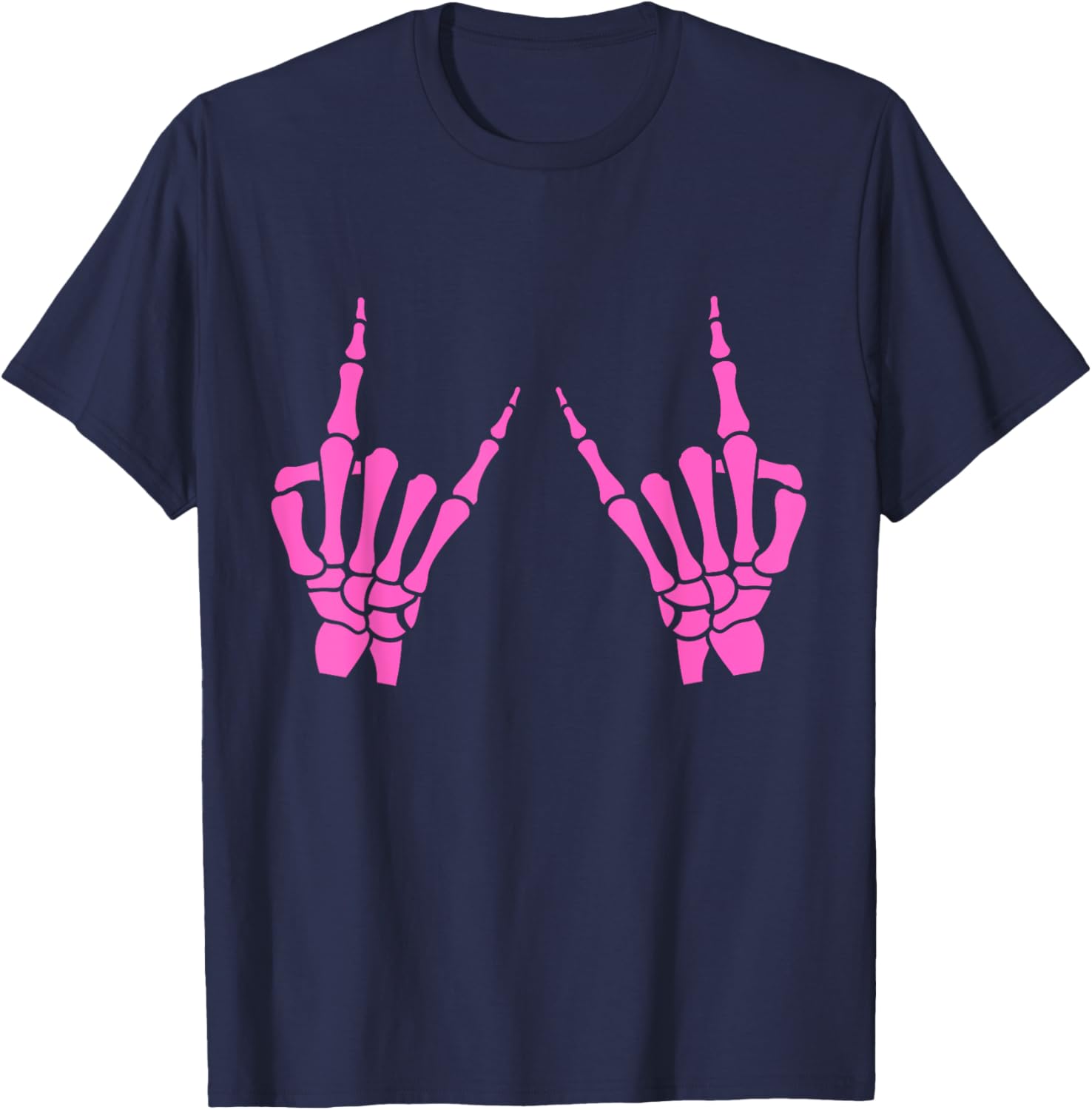 Skeleton Hand Horns Rock On Heavy Metal Women Back The Pink T-Shirt - T-Shirt | Navy