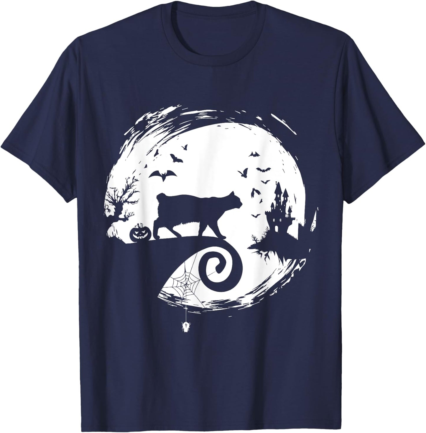 Manx Cat Halloween Costume Moon Silhouette Creepy Horror T-Shirt - T-Shirt | Navy