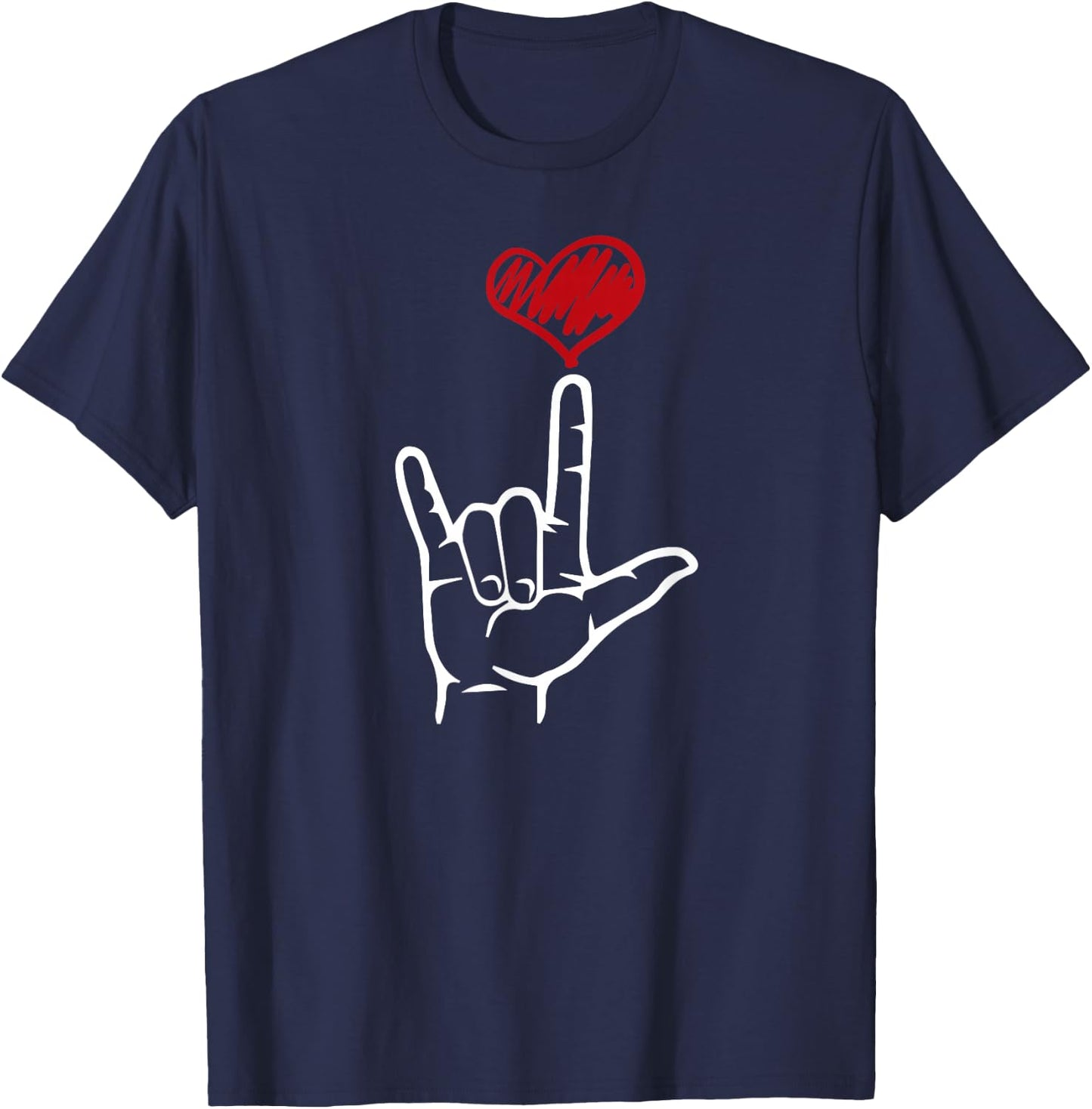 ASL I Love You Hand Heart American Sign Language T-Shirt - T-Shirt | Navy