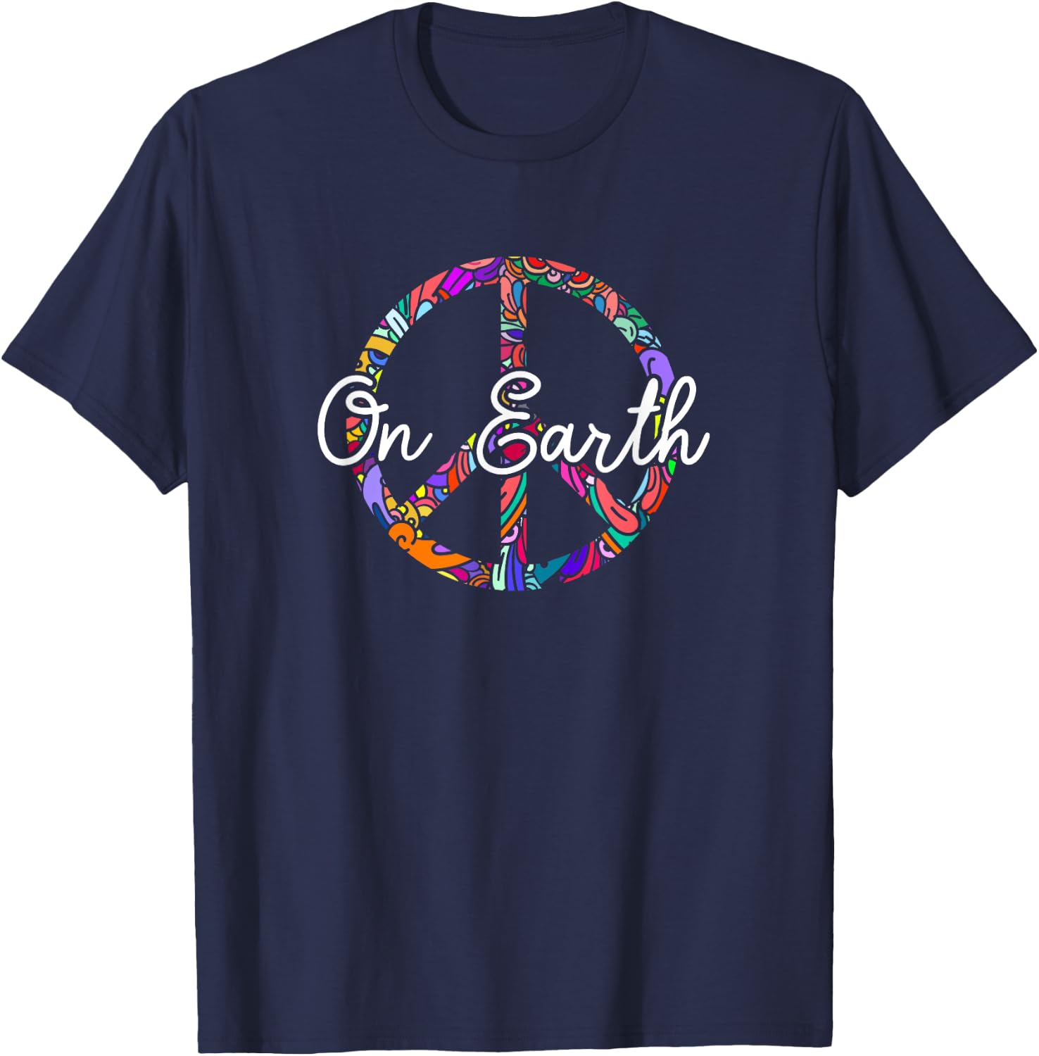 Peace On Earth Peace Symbol Sign Hippie World Love Pacifist T-Shirt - T-Shirt | Navy