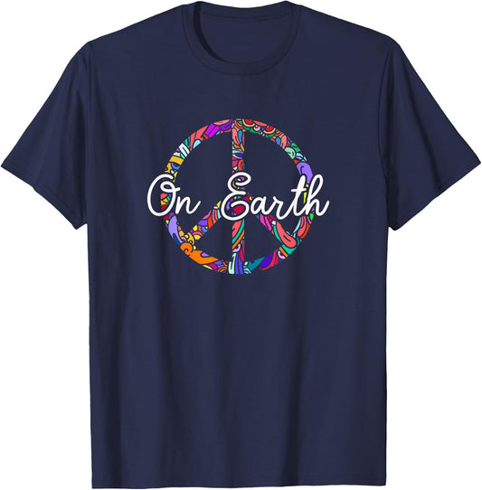 Peace On Earth Peace Symbol Sign Hippie World Love Pacifist T-Shirt - T-Shirt | Navy
