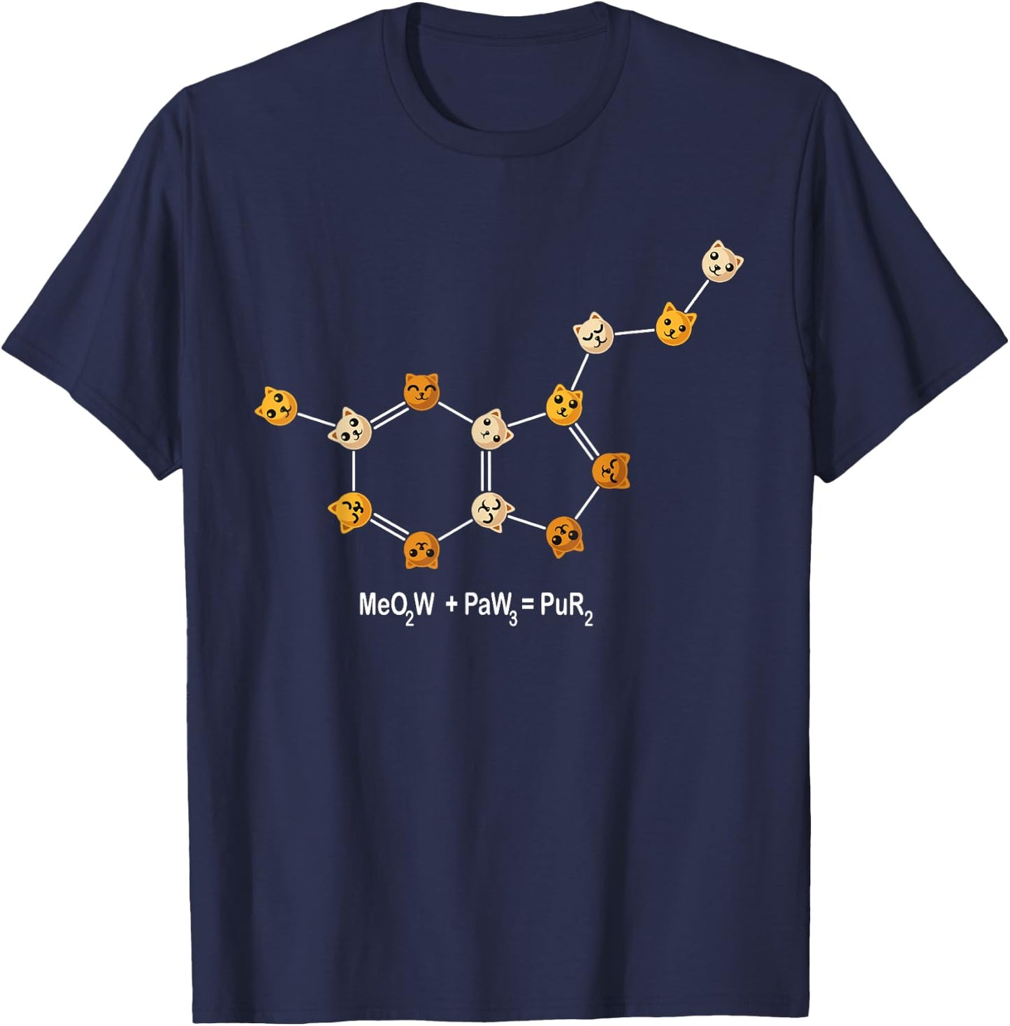Funny Cat Chemistry Pun Molecule Science Cat Lover Women Kids T-Shirt - T-Shirt | Navy