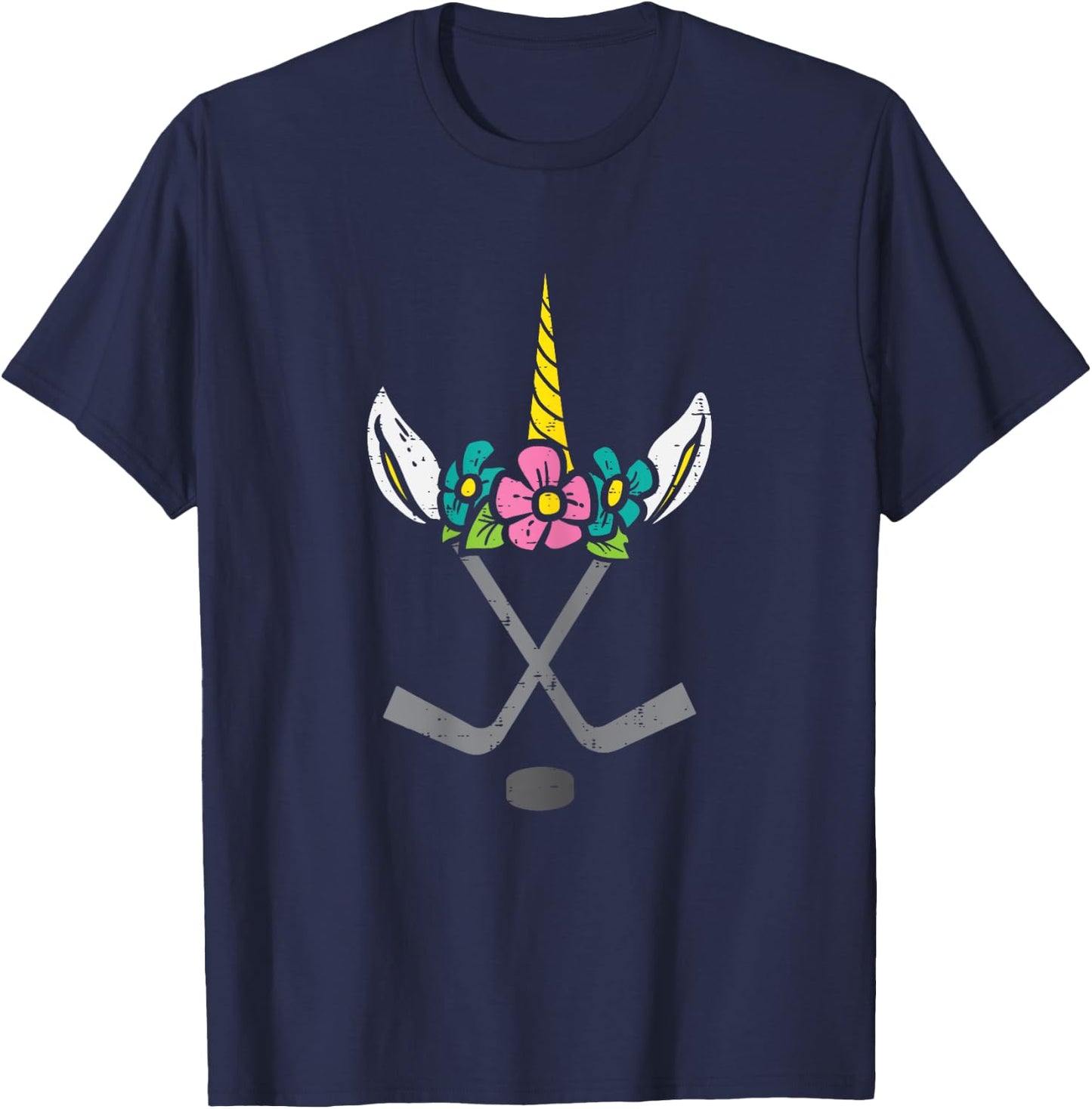Unicorn Head Ice Hockey Cute Sports Player Girls Kids Women T-Shirt - T-Shirt | Navy