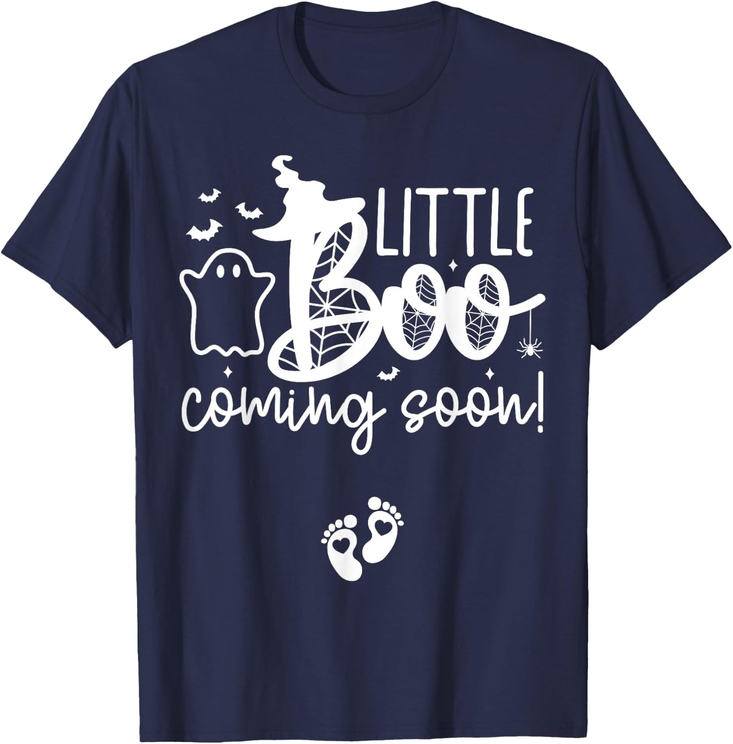 Halloween Pregnancy Announcement Little Boo Coming Soon T-Shirt - T-Shirt | Navy