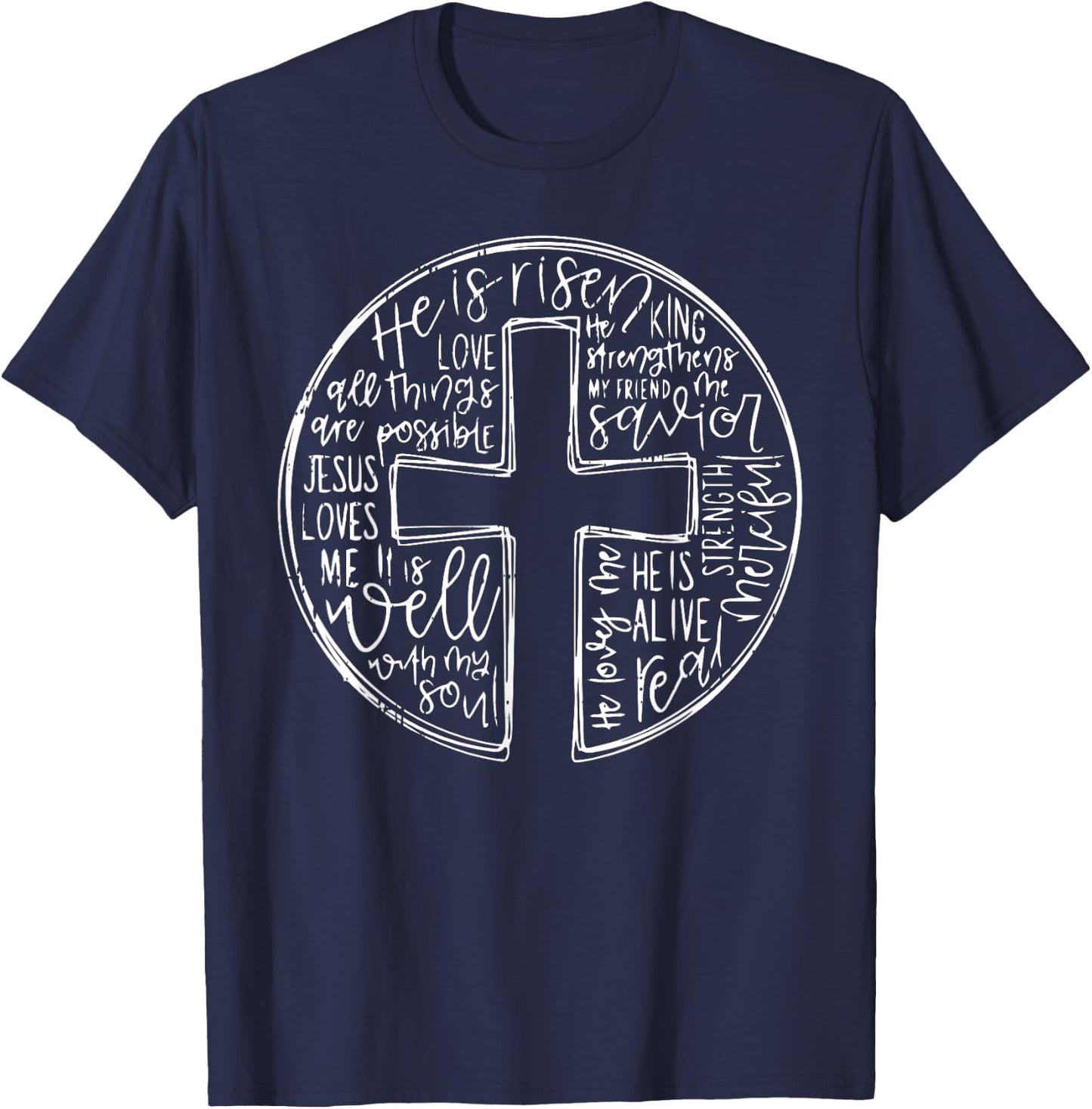 He Is Risen Easter Jesus Cross Christian Men Women Kids T-Shirt - T-Shirt | Navy