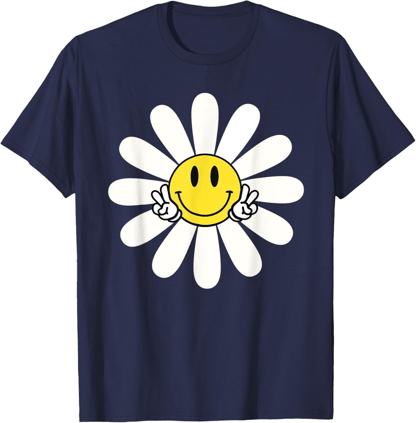 Nice white Daisies Flower Cute Daisies Flower Smile Face T-Shirt - T-Shirt | Navy