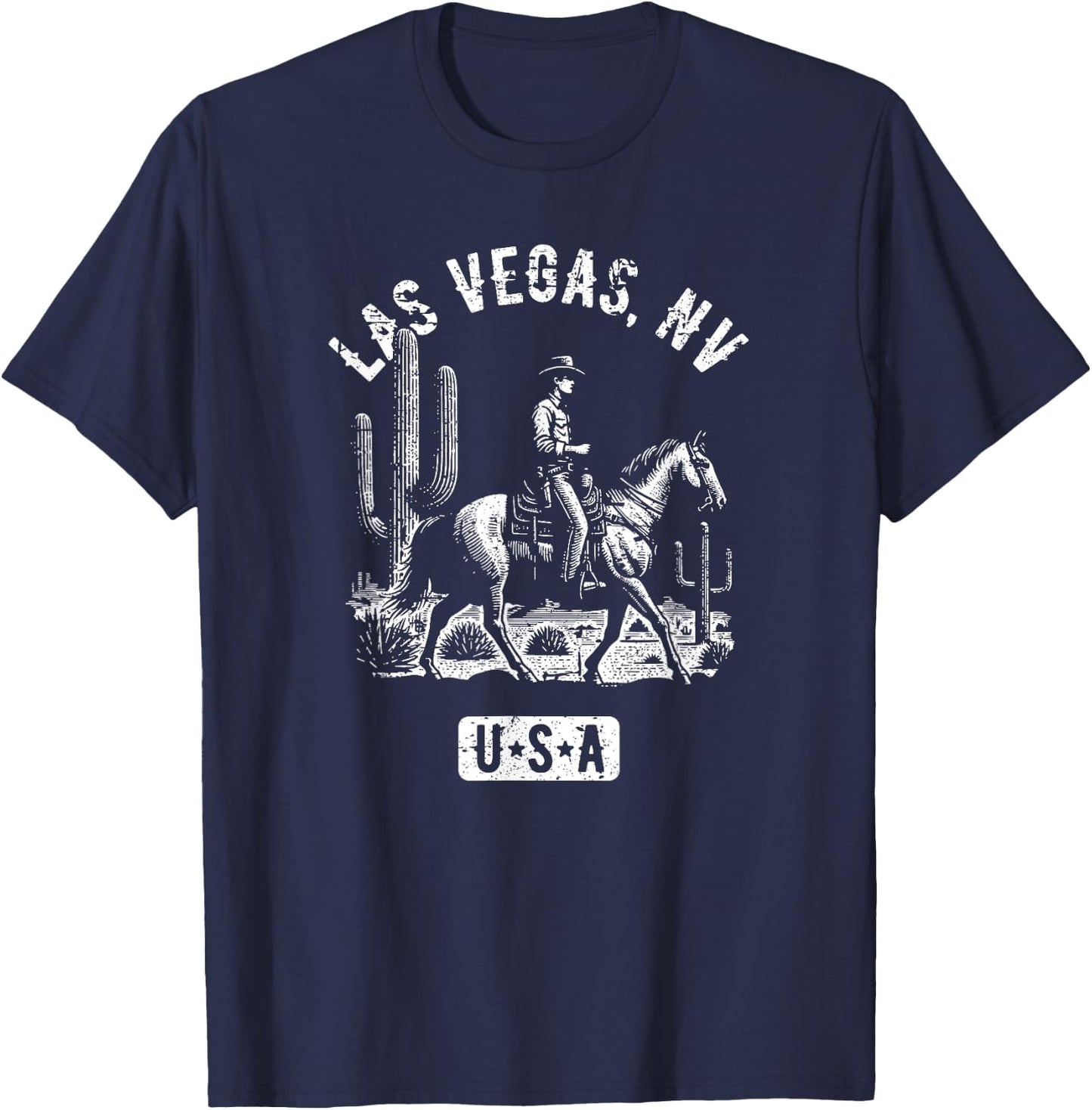 Las Vegas Nevada USA Cowboy Horse Distressed Style Design T-Shirt - T-Shirt | Navy