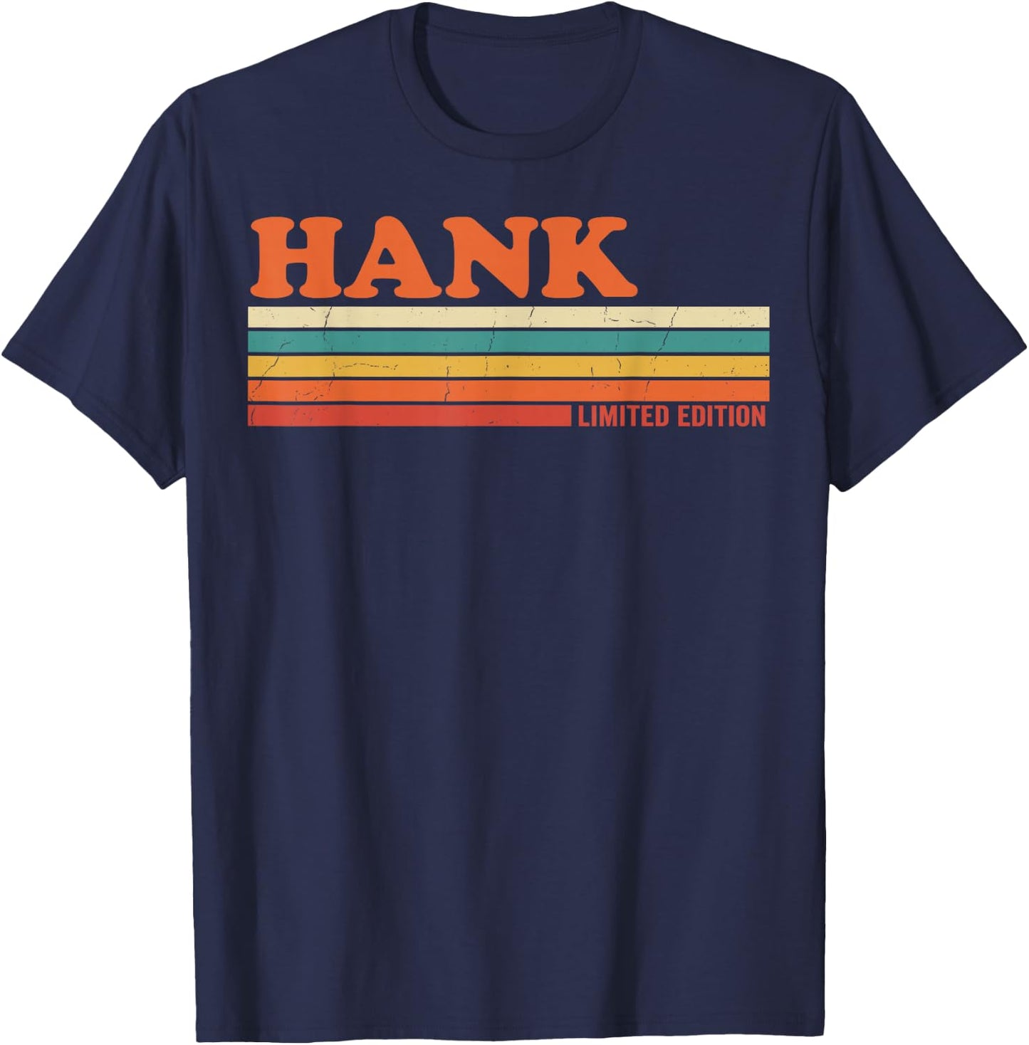 Hank Retro Personalized First Name Vintage Stripes T-Shirt - T-Shirt | Navy