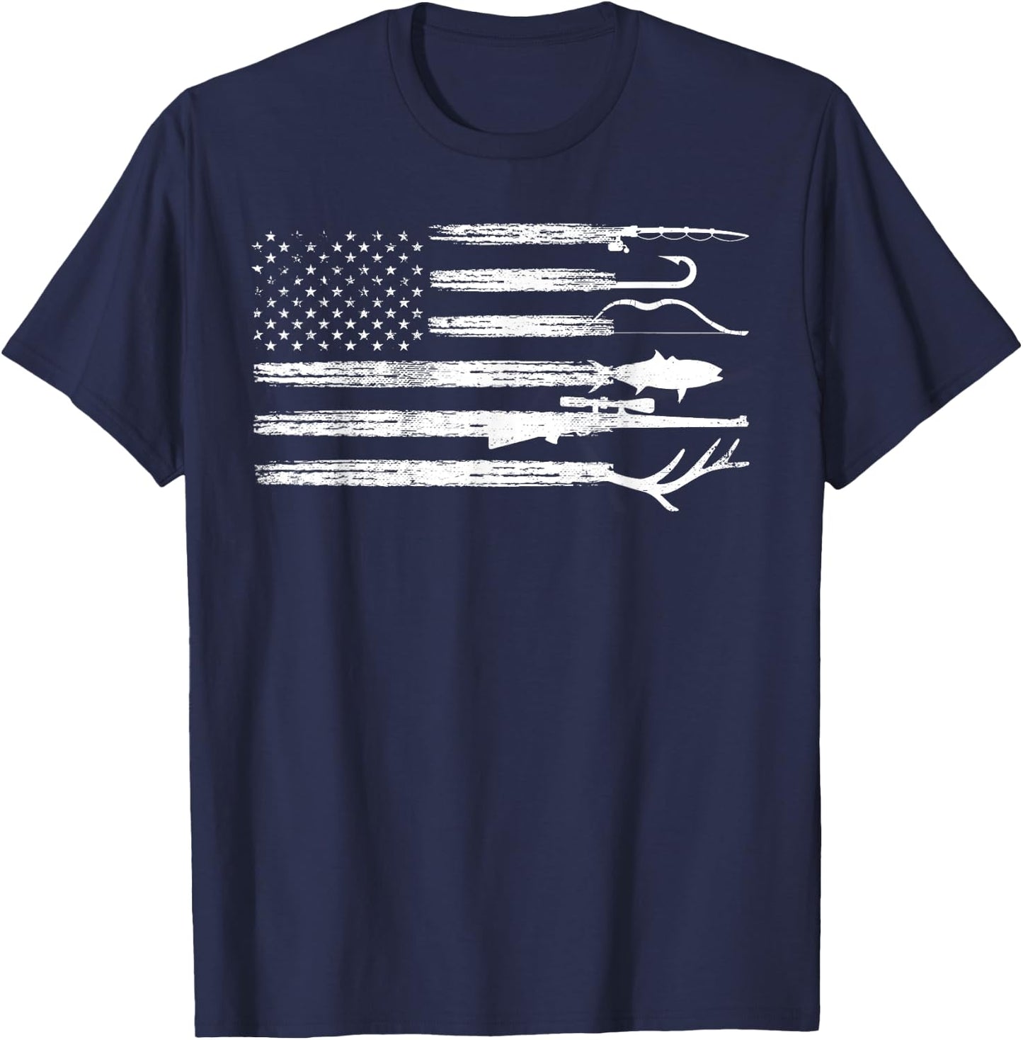 Fishing Flag Deer Buck Camoflage Hunting Fishing T-Shirt - T-Shirt | Navy