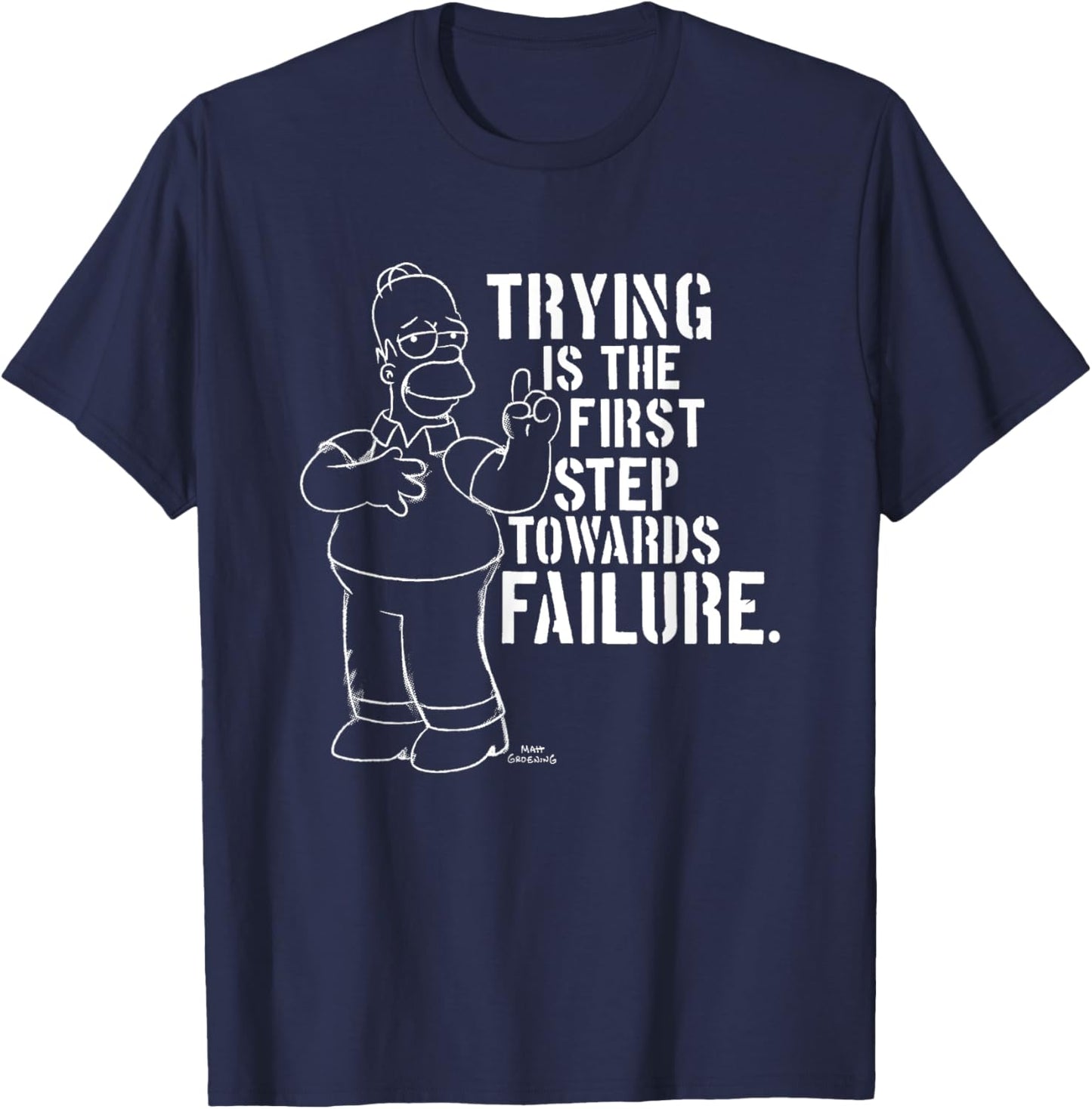 The Simpsons Homer Quote Trying Is The First Step Chest Logo T-Shirt - T-Shirt | Navy