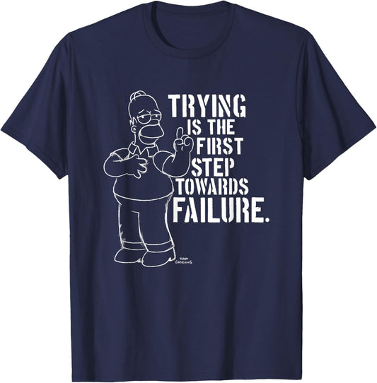 The Simpsons Homer Quote Trying Is The First Step Chest Logo T-Shirt - T-Shirt | Navy