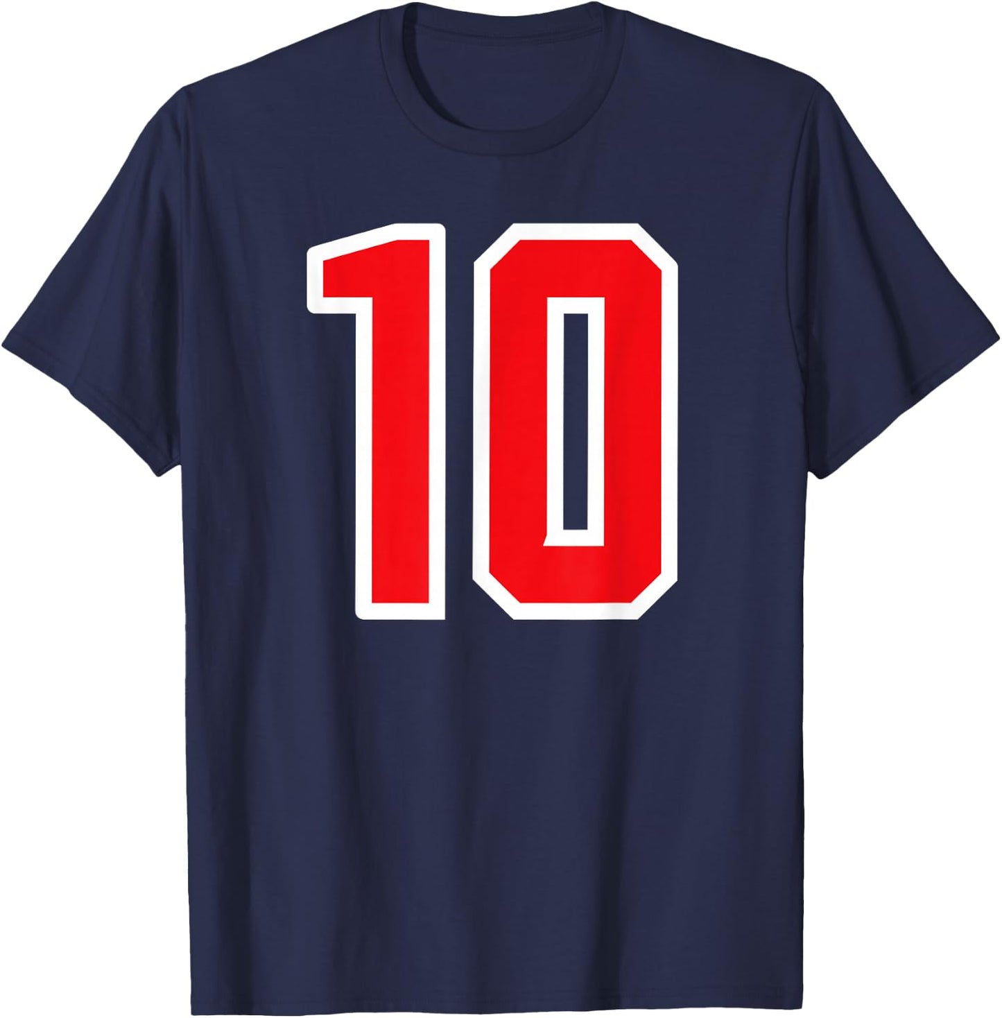 Number 10 White Red Varsity Sports Team T-Shirt - T-Shirt | Navy