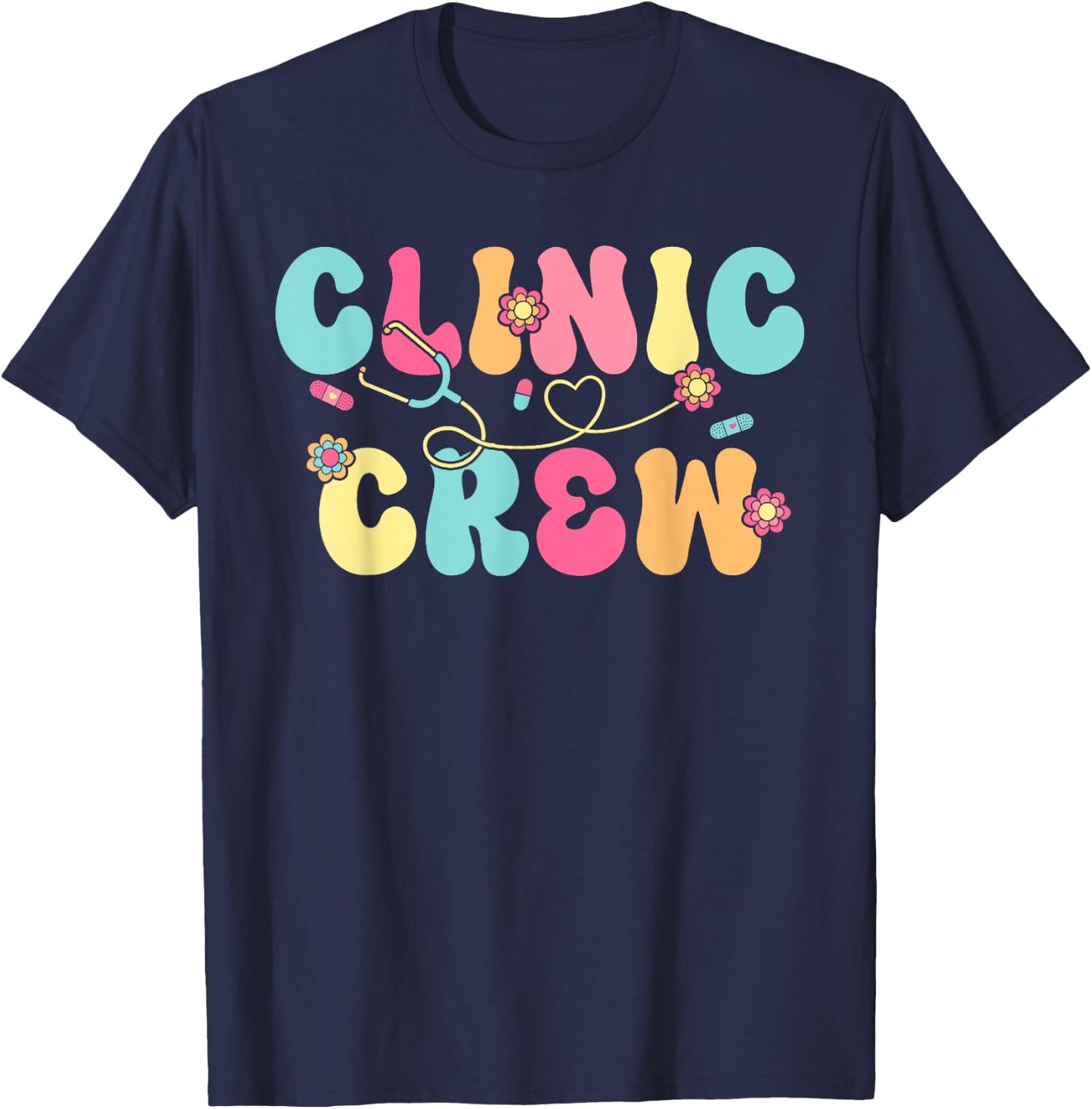 Clinic Crew For School Nurse Groovy (On Back) T-Shirt - T-Shirt | Navy