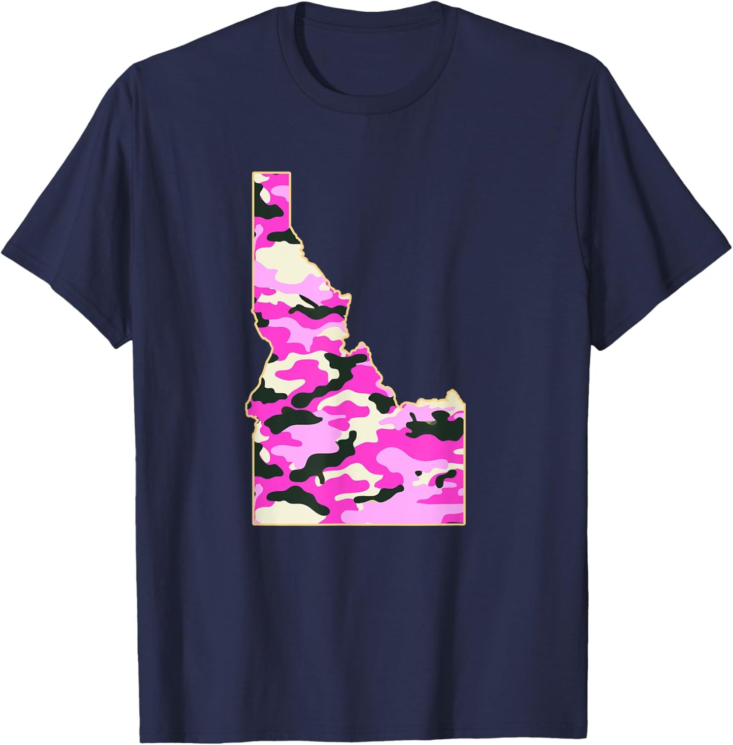 Camo pink IDAHO State Map - Camouflaged map of Idaho ID T-Shirt - T-Shirt | Navy