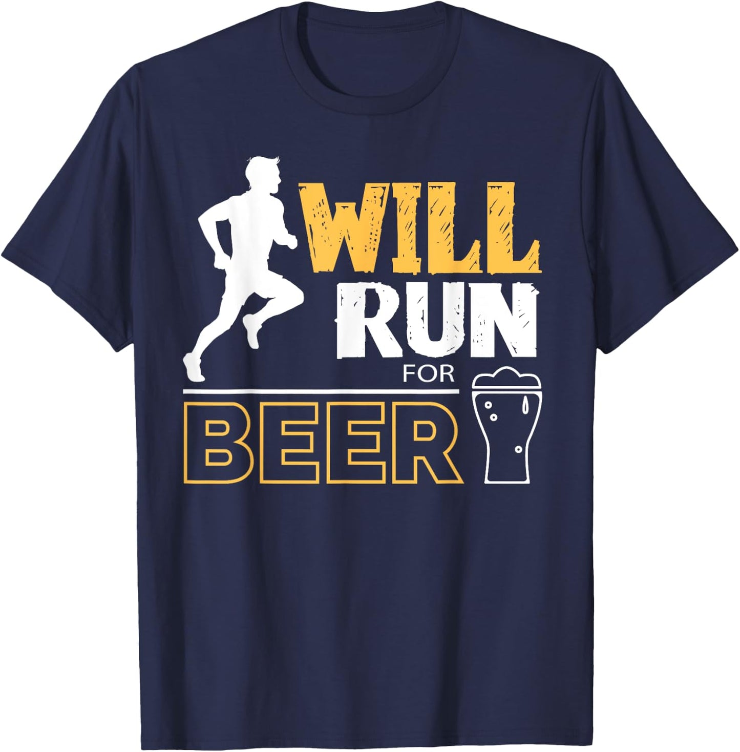 Will Run For Beer Funny Runner T-Shirt - T-Shirt | Navy