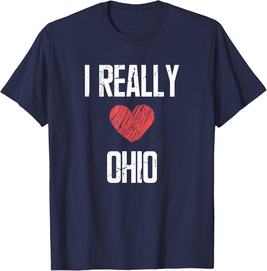 I Really Love Ohio Heart Retro Style Home State T-Shirt - T-Shirt | Navy