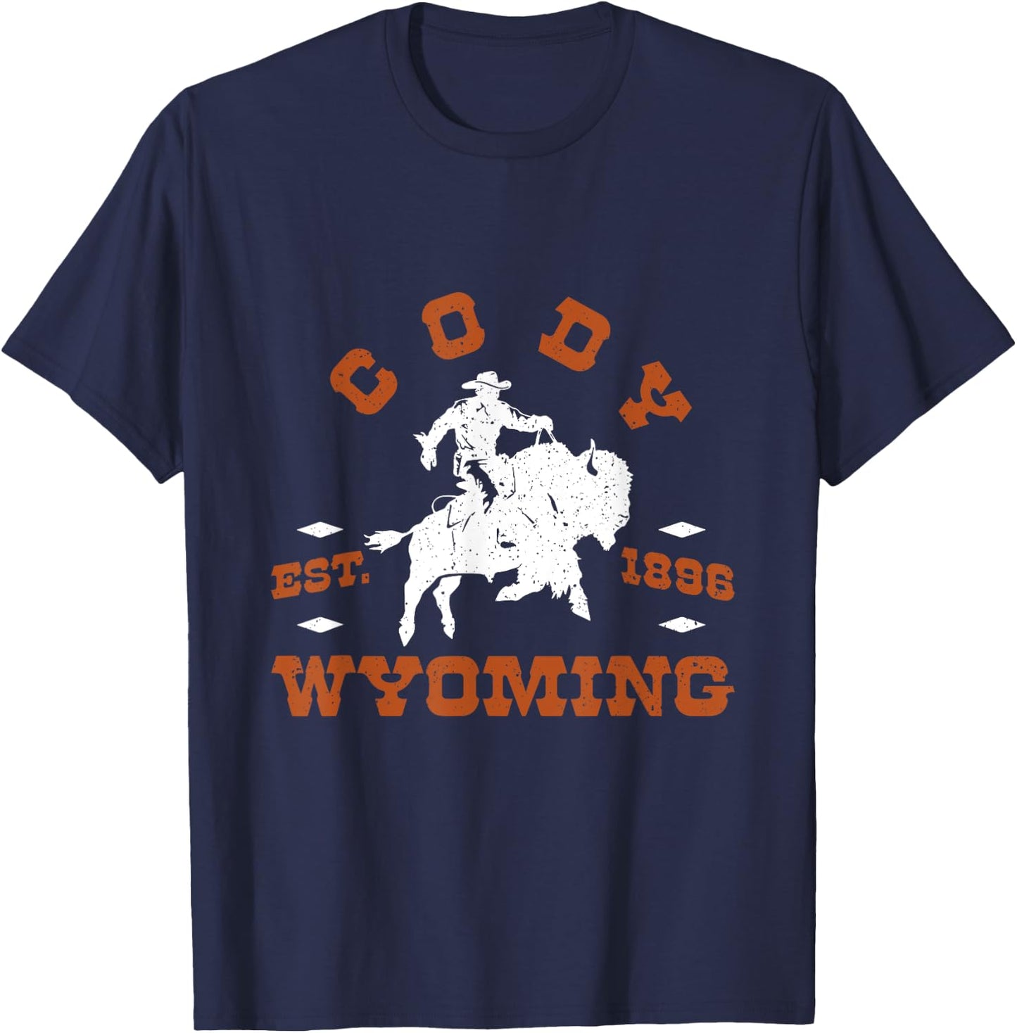 Vintage Retro Wyoming Cody Cowboy Riding Bison T-Shirt - T-Shirt | Navy