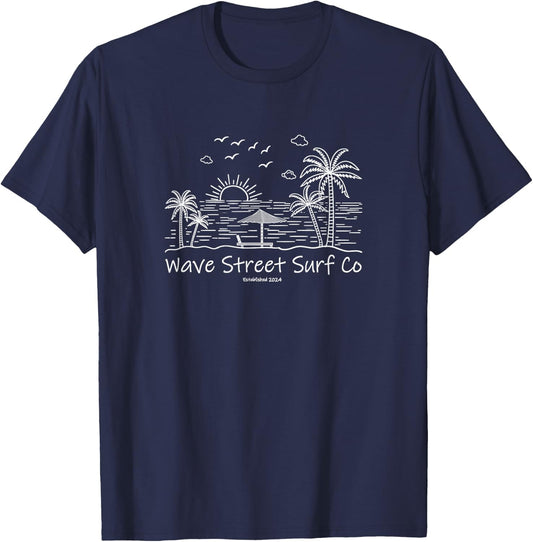 Wave Street Surf Shop A Day at the Beach White Logo Graphic T-Shirt - T-Shirt | Navy
