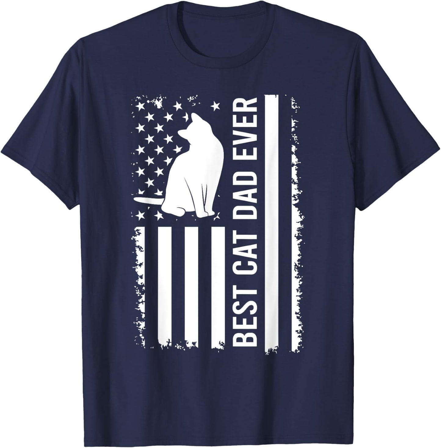Men's Cat Dad US Flag Kitty Daddy Dad Christmas Fathers Day T-Shirt - T-Shirt | Navy