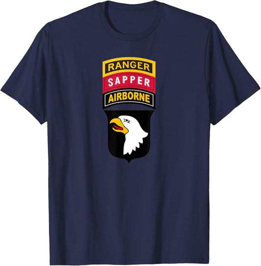 101st Airborne Shirt - Airborne Ranger Sapper - Center T-Shirt - T-Shirt | Navy