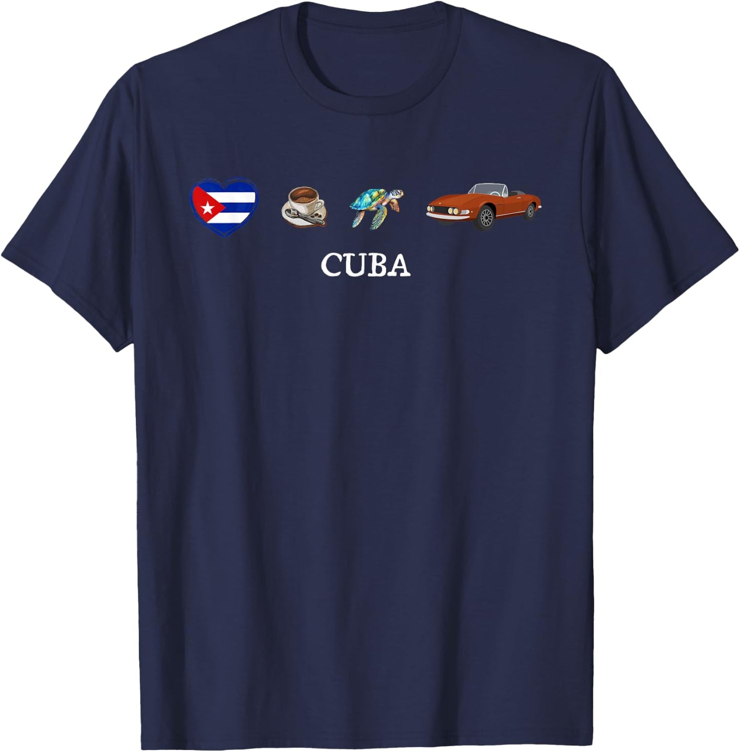 Cuba Love, Cuban Caribbean Coffee Sea Turtle Classic 50s Car T-Shirt - T-Shirt | Navy