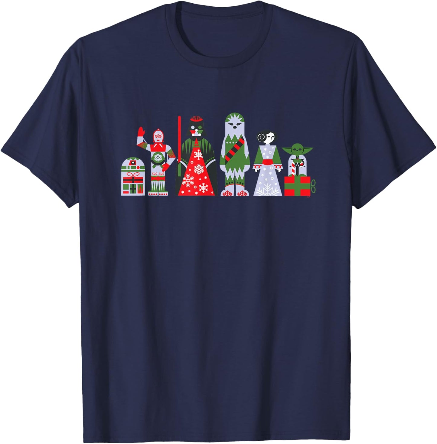 Star Wars Holiday Galactically Festive Christmas Pattern T-Shirt - T-Shirt | Navy