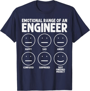 Funny Engineering Emotional Range Of An Engineer , Small, Black T-Shirt - T-Shirt | Navy