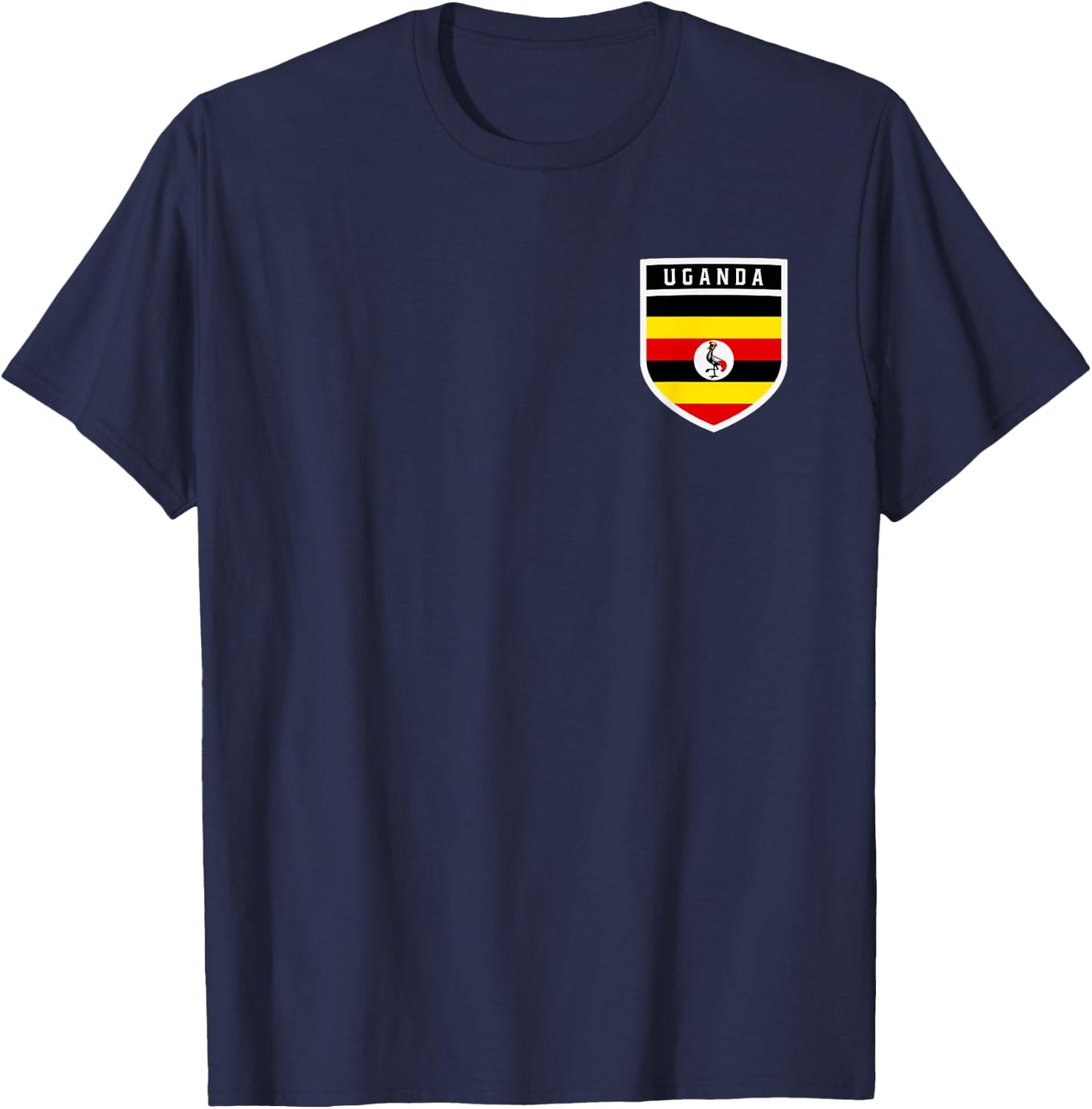 Ugandan Flag Shield Classic Pocket Badge Style T-Shirt - T-Shirt | Navy