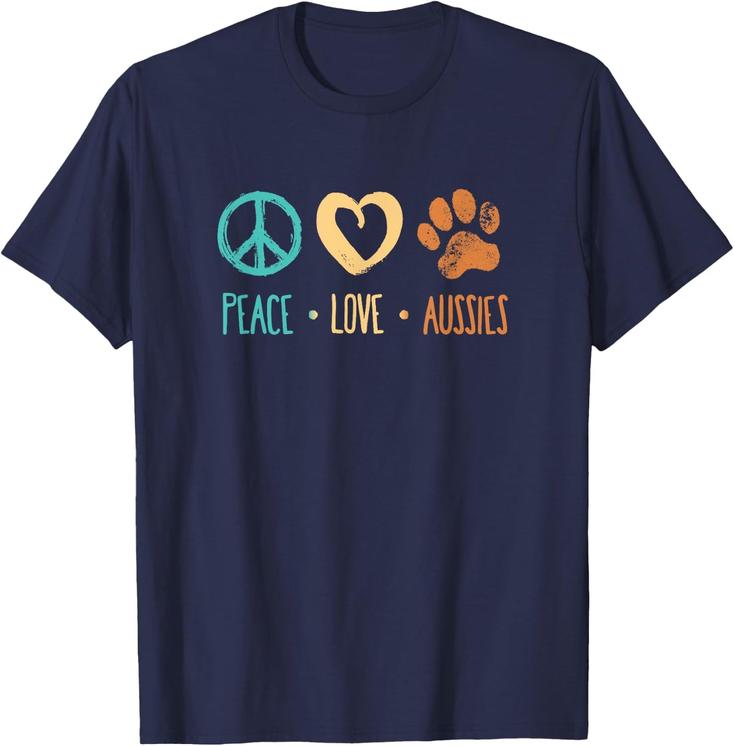 Peace Love Aussies Paw Print Retro Dog Lover T-Shirt - T-Shirt | Navy