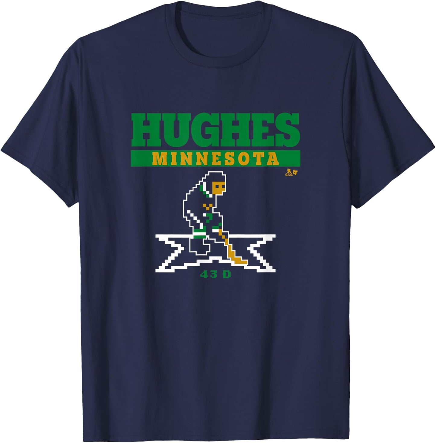 Quinn Hughes - Retro Hockey - Minnesota Hockey T-Shirt - T-Shirt | Navy
