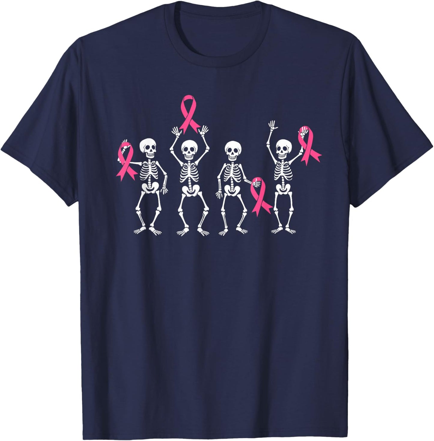 Skeletons Pink Ribbon Family Breast Cancer Awareness T-Shirt - T-Shirt | Navy