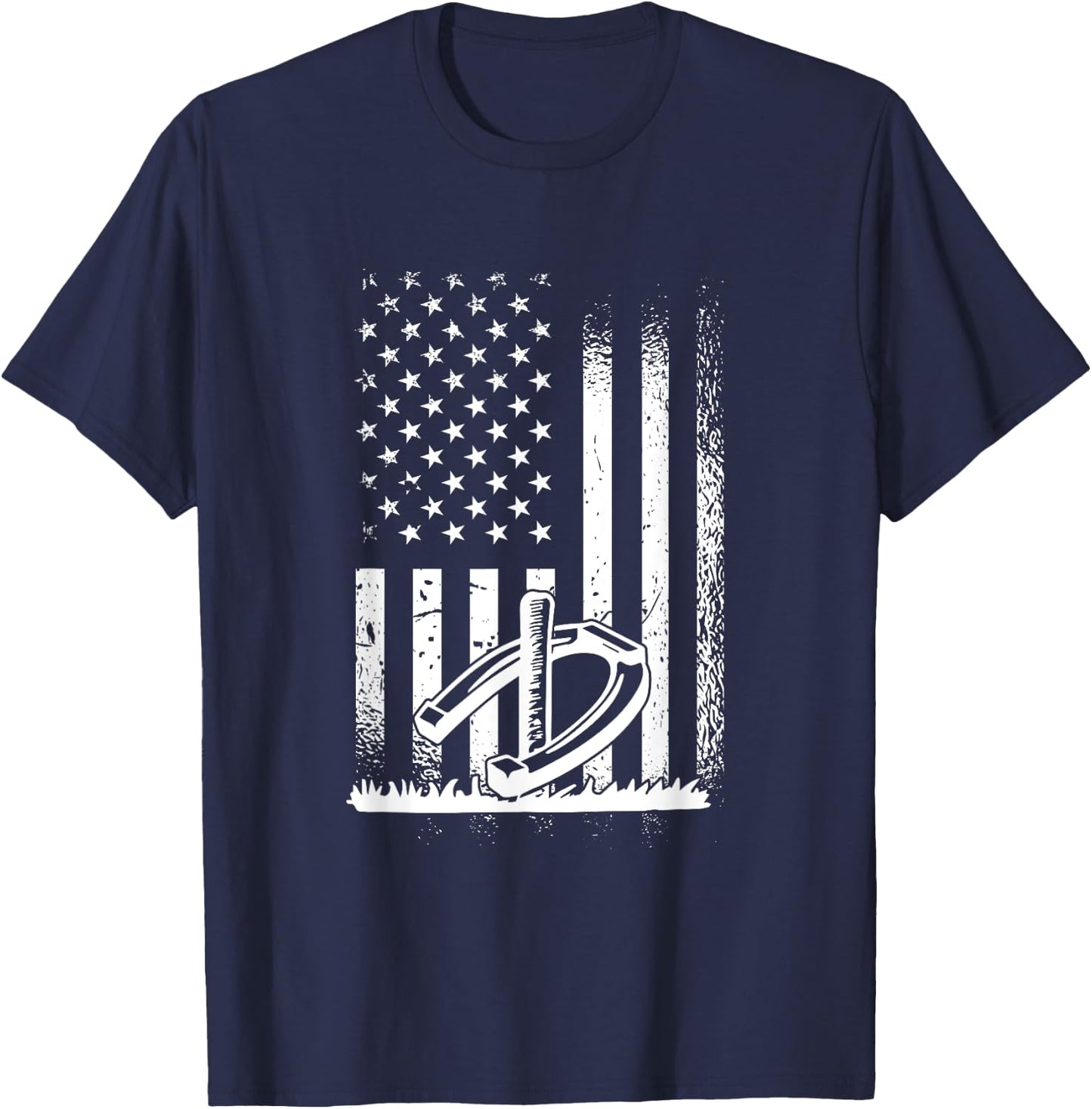 American Horseshoes Player, Horseshoe Pitching T-Shirt - T-Shirt | Navy