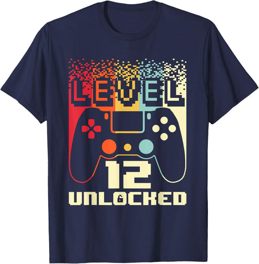 12th Birthday For Boys Level 12 Unlocked Gamer 12 Year Old T-Shirt - T-Shirt | Navy