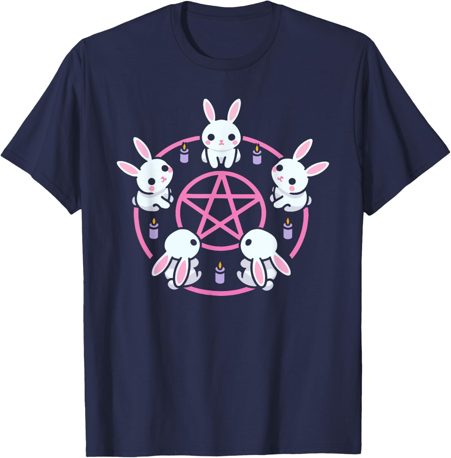 Bunny Rabbit Pentacle Pentagram Pink Pastel Goth Dark Humor T-Shirt - T-Shirt | Navy