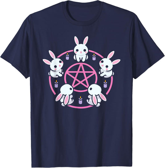 Bunny Rabbit Pentacle Pentagram Pink Pastel Goth Dark Humor T-Shirt - T-Shirt | Navy