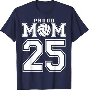 Custom Proud Volleyball Mom Number 25 Personalized Women T-Shirt - T-Shirt | Navy